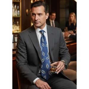 Robert‎ Talbott Best of Class Silk Tie Mark Shale Blue Paisley Geometric MCM 80s